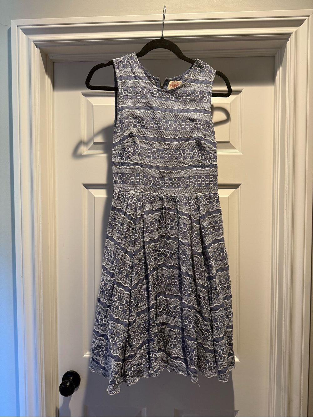 Plenty by Tracy Reese Blue and White Sleeveless Lace Fit-and-Flare Dress